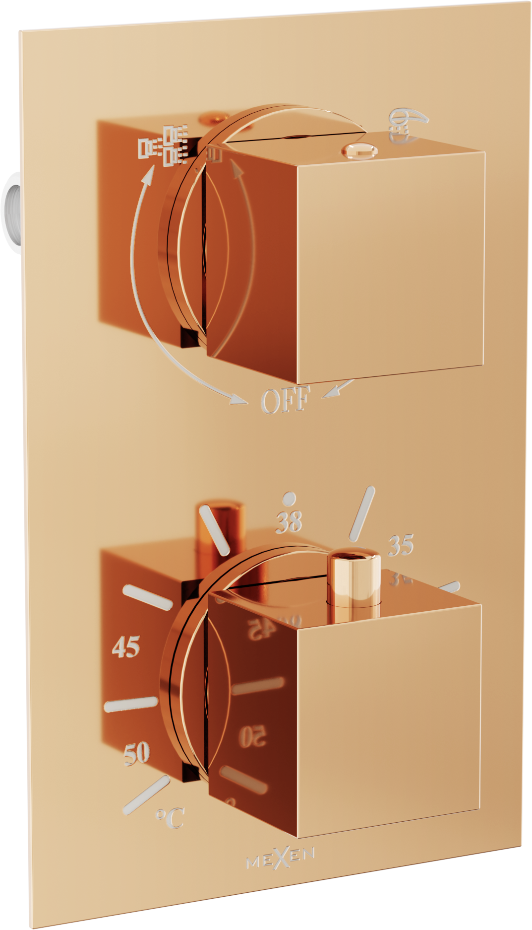 Mexen Cube termostatyczna bateria wannowo-prysznicowa 2-wyjściowa, różowe złoto - 77502-60