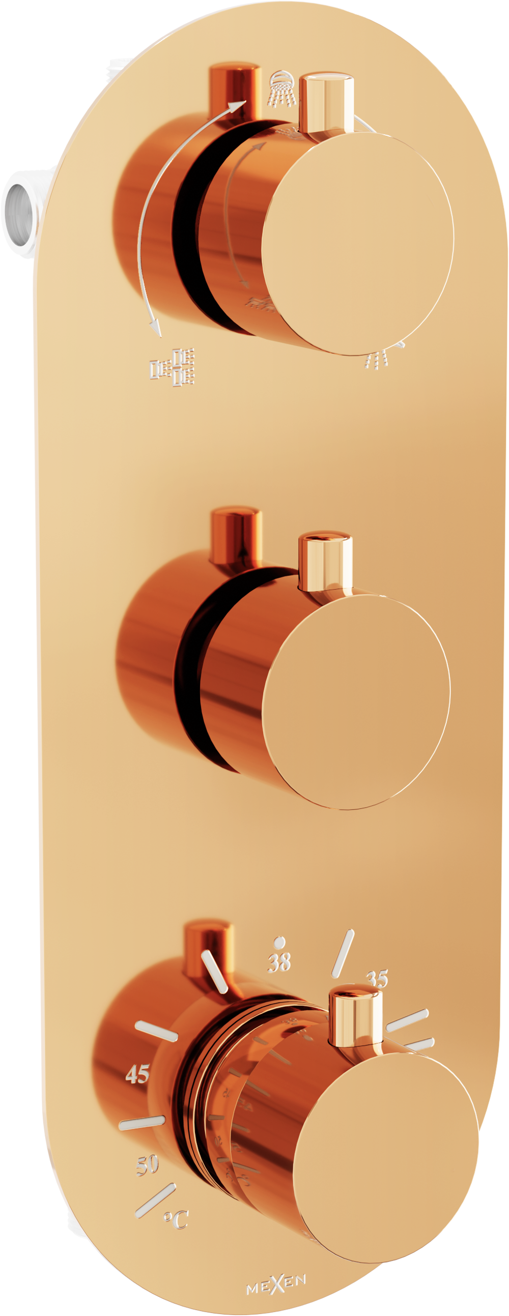 Mexen Kai termostatyczna bateria wannowo-prysznicowa 3-wyjściowa, różowe złoto - 77603-60