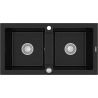 Mexen Mario zlewozmywak granitowy 2-komorowy 820 x 436 mm, czarny/srebrny metalik, syfon chrom- 6504822000-73