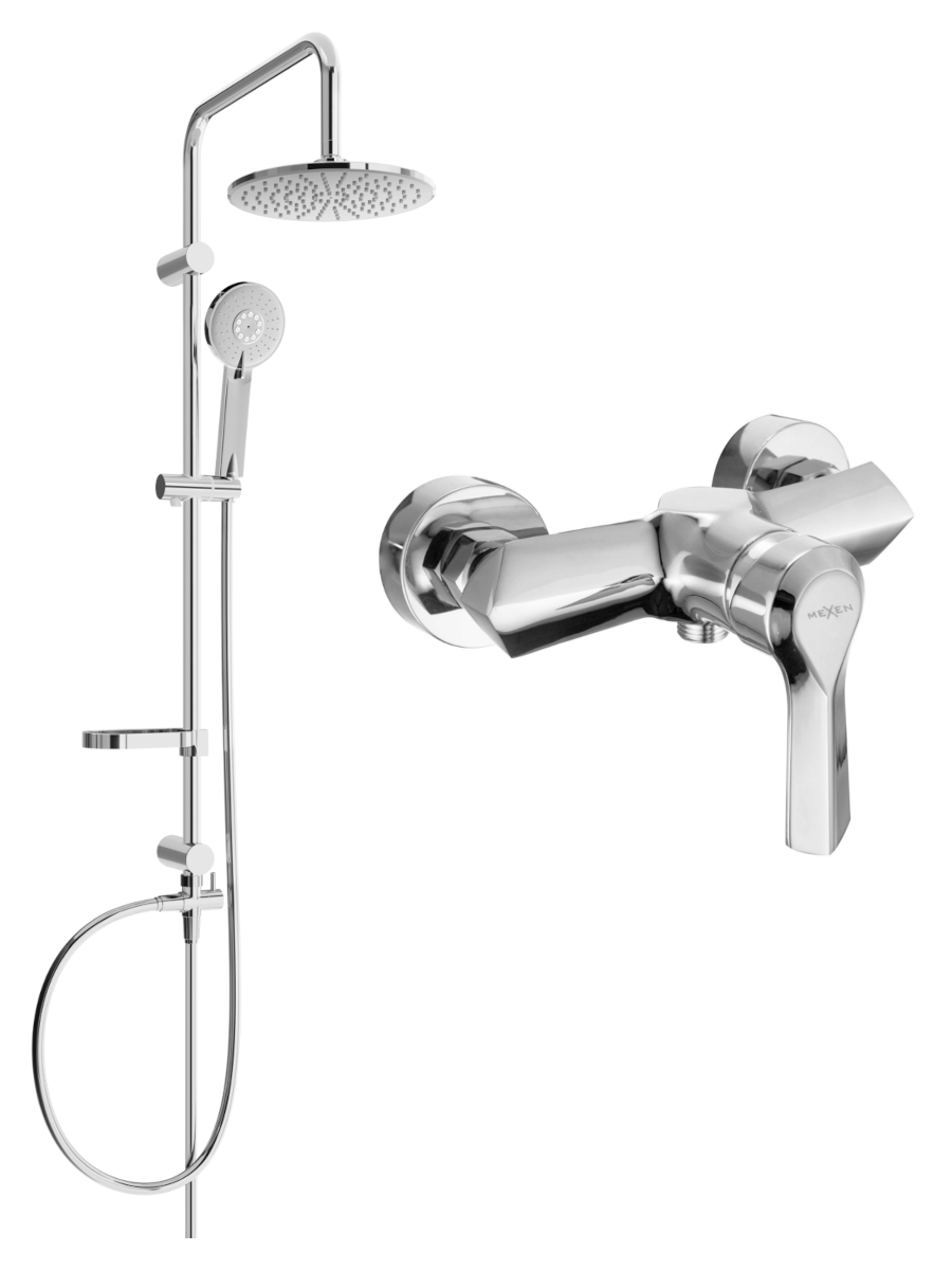 Mexen Carl zestaw prysznicowy natynkowy z deszczownicą i baterią prysznicową Sabre, chrom - 72140240-00