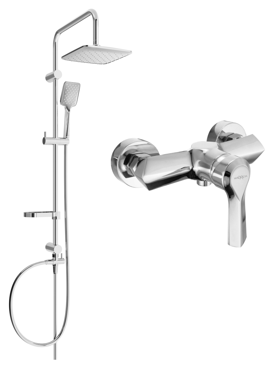 Mexen Sven zestaw prysznicowy natynkowy z deszczownicą i baterią prysznicową Sabre, chrom - 72140262-00