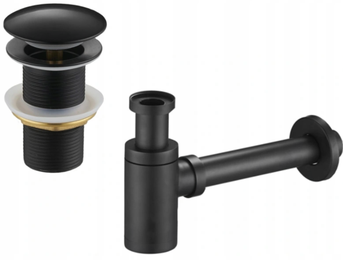 Mexen półsyfon umywalkowy okrągły z korkiem klik-klak, bez przelewu, czarny - 7991050-70