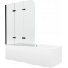 Mexen Cube wanna prostokątna 180 x 80 cm z obudową i parawanem 3-skrzydłowym 120 cm, transparent, czarny - 550518080X9012037000