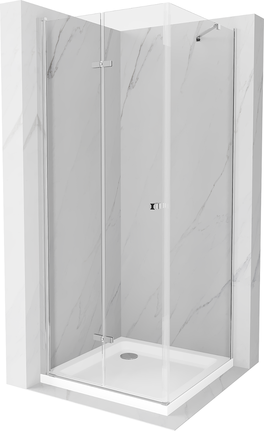 Mexen Lima kabina prysznicowa składana 80 x 80 cm, transparent, chrom + brodzik Flat - 856-080-080-01-00-4010