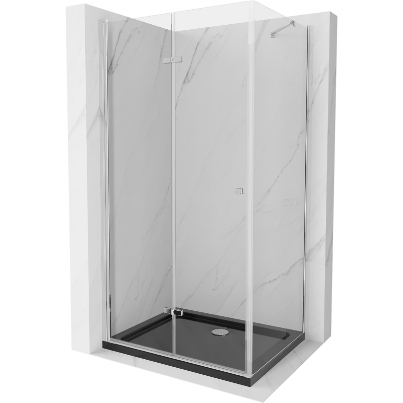 Mexen Lima kabina prysznicowa składana 120 x 90 cm, transparent, chrom + brodzik Flat, czarny - 856-120-090-01-00-4070