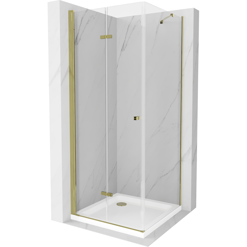 Mexen Lima kabina prysznicowa składana 70 x 70 cm, transparent, złota + brodzik Flat - 856-070-070-50-00-4010