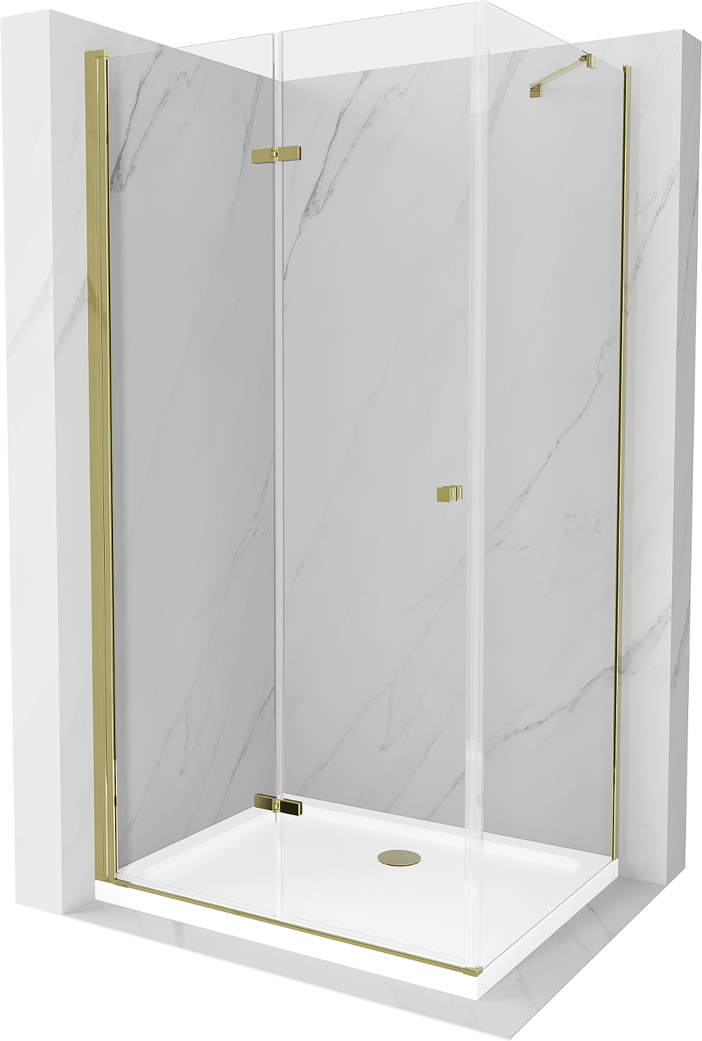 Mexen Lima kabina prysznicowa składana 80 x 90 cm, transparent, złota + brodzik Flat - 856-080-090-50-00-4010