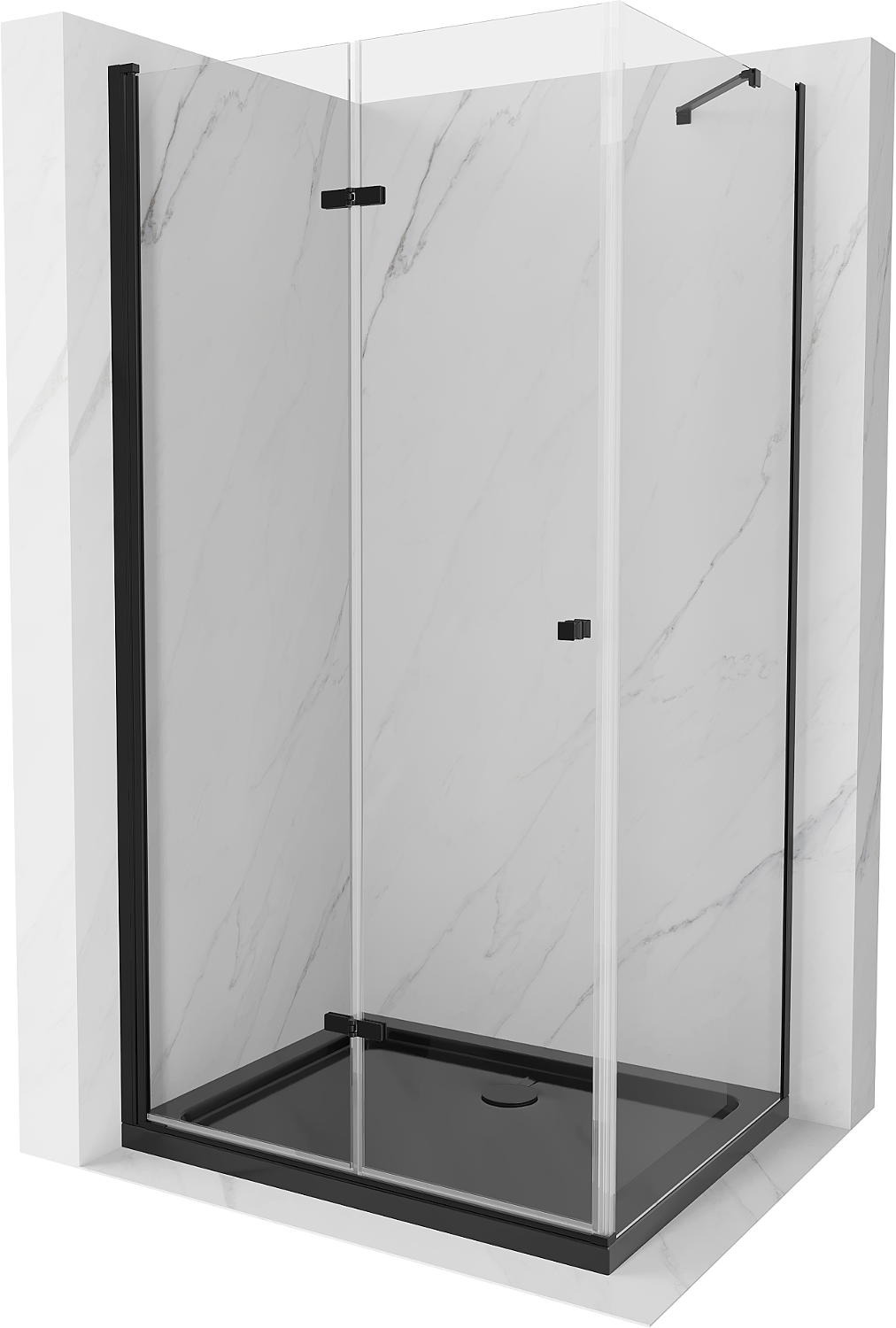 Mexen Lima kabina prysznicowa składana 80 x 100 cm, transparent, czarna + brodzik Flat, czarny - 856-080-100-70-00-4070B