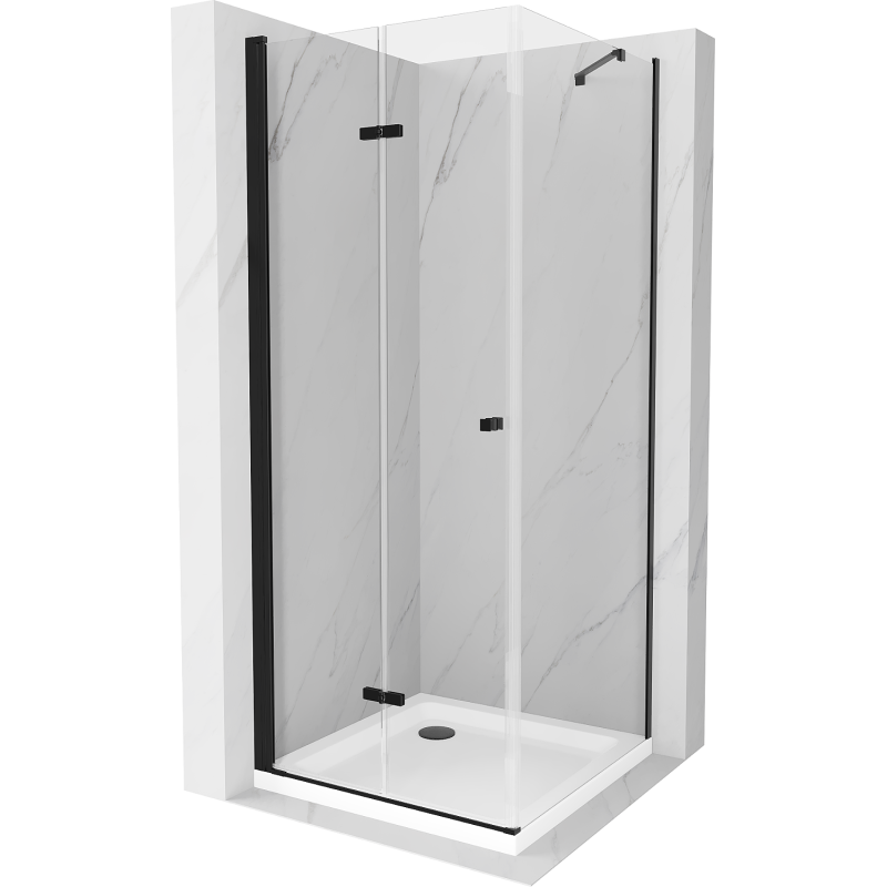 Mexen Lima kabina prysznicowa składana 80 x 80 cm, transparent, czarna + brodzik Flat, biały - 856-080-080-70-00-4010B