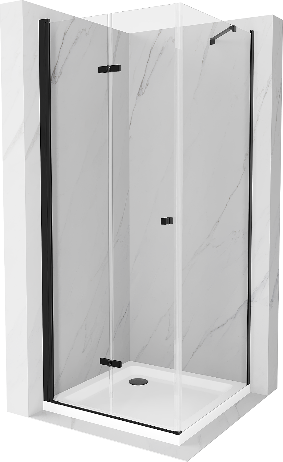 Mexen Lima kabina prysznicowa składana 80 x 80 cm, transparent, czarna + brodzik Flat, biały - 856-080-080-70-00-4010B