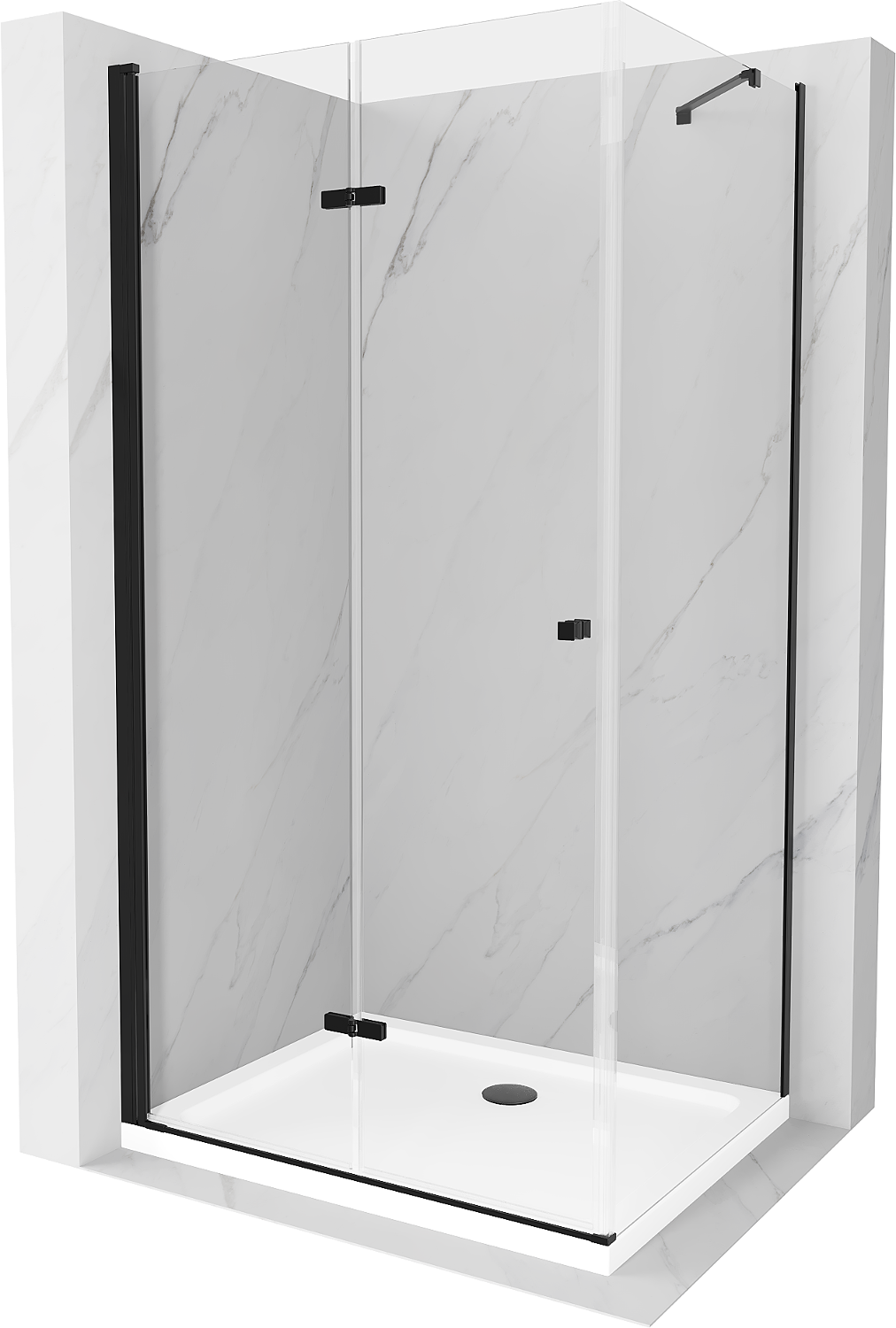 Mexen Lima kabina prysznicowa składana 90 x 100 cm, transparent, czarna + brodzik Flat, biały - 856-090-100-70-00-4010B
