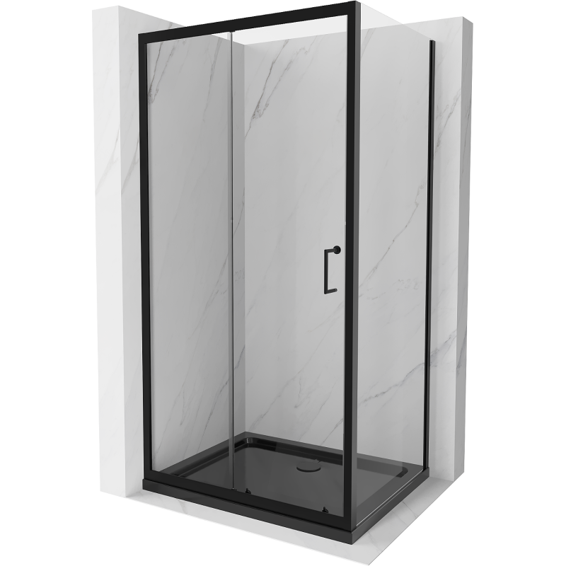 Mexen Apia kabina prysznicowa rozsuwana 140 x 70 cm, transparent, czarna + brodzik Flat, czarny - 840-140-070-70-00-4070B