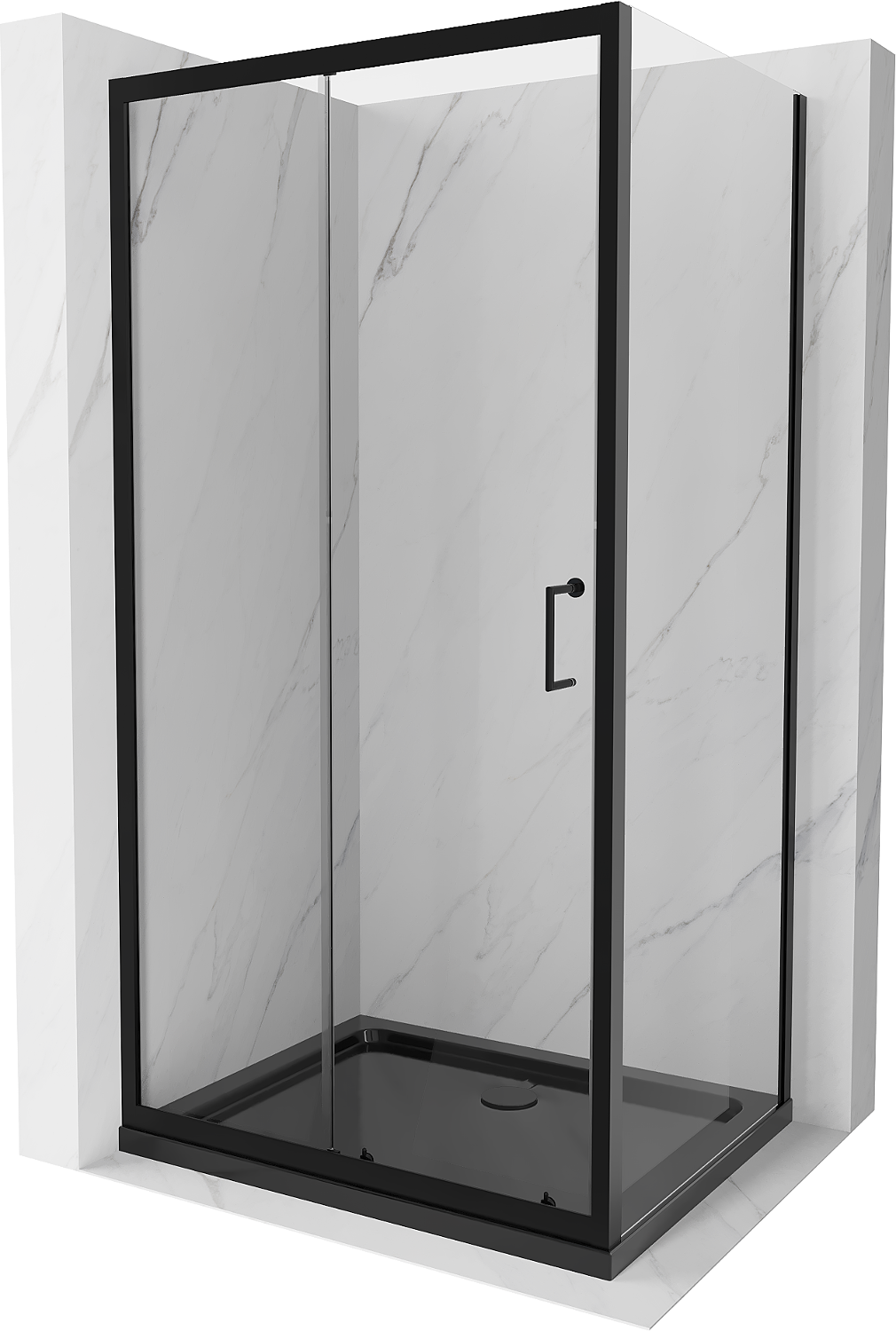 Mexen Apia kabina prysznicowa rozsuwana 110 x 80 cm, transparent, czarna + brodzik Flat, czarny - 840-110-080-70-00-4070B