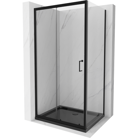 Mexen Apia kabina prysznicowa rozsuwana 90 x 80 cm, transparent, czarna + brodzik Flat, czarny - 840-090-080-70-00-4070B