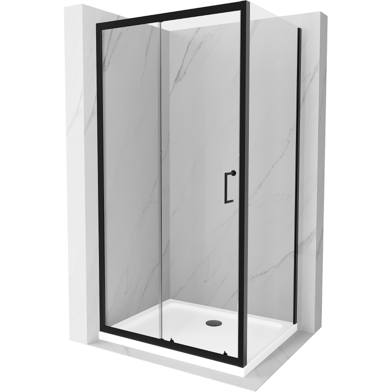 Mexen Apia kabina prysznicowa rozsuwana 130 x 100 cm, transparent, czarna + brodzik Flat, biały- 840-130-100-70-00-4010B