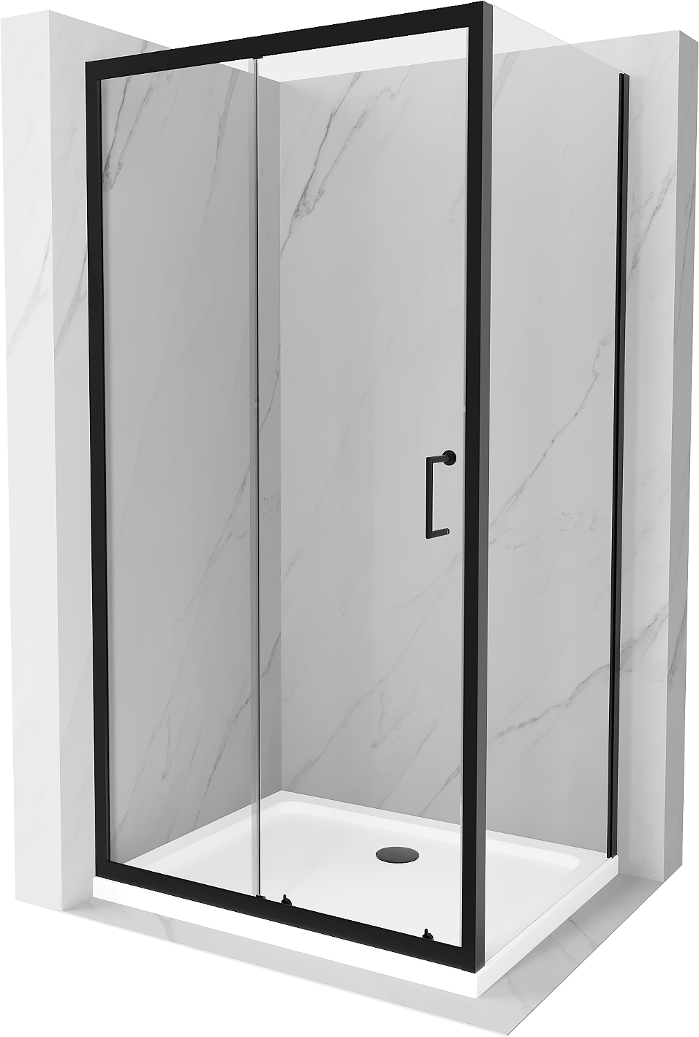 Mexen Apia kabina prysznicowa rozsuwana 120 x 100 cm, transparent, czarna + brodzik Flat, biały- 840-120-100-70-00-4010B