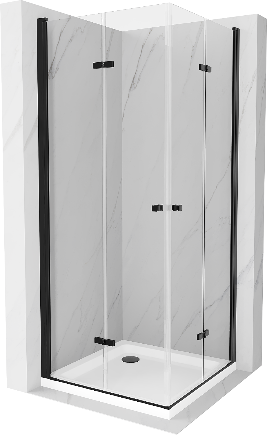 Mexen Lima Duo kabina prysznicowa składana 100 x 100 cm, transparent, czarna + brodzik Flat - 856-100-100-70-02-4010B