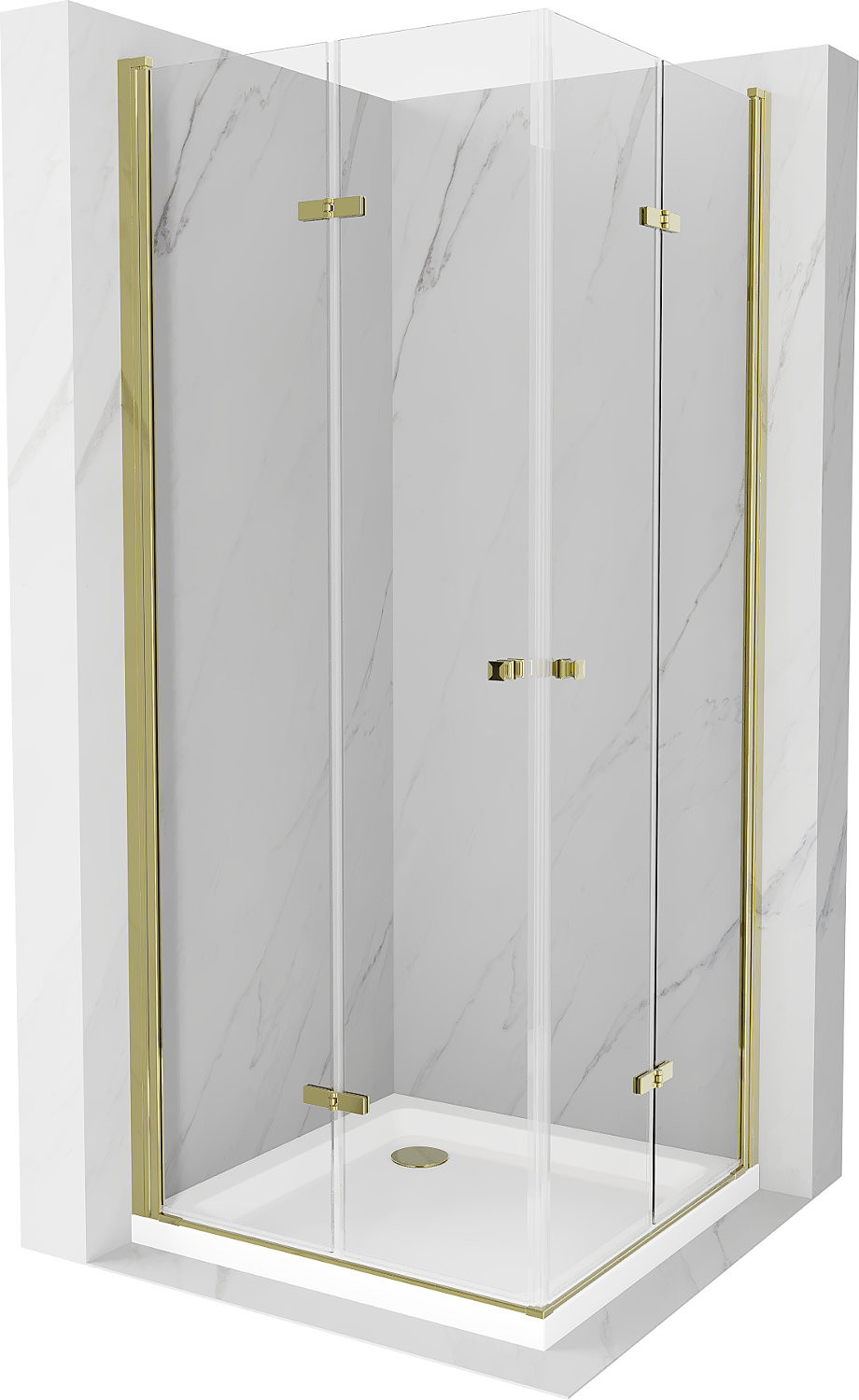 Mexen Lima Duo kabina prysznicowa składana 80 x 80 cm, transparent, złota + brodzik Flat - 856-080-080-50-02-4010G