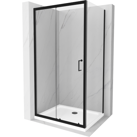 Mexen Apia kabina prysznicowa rozsuwana 100 x 90 cm, transparent, czarna + brodzik Flat, biały- 840-100-090-70-00-4010B