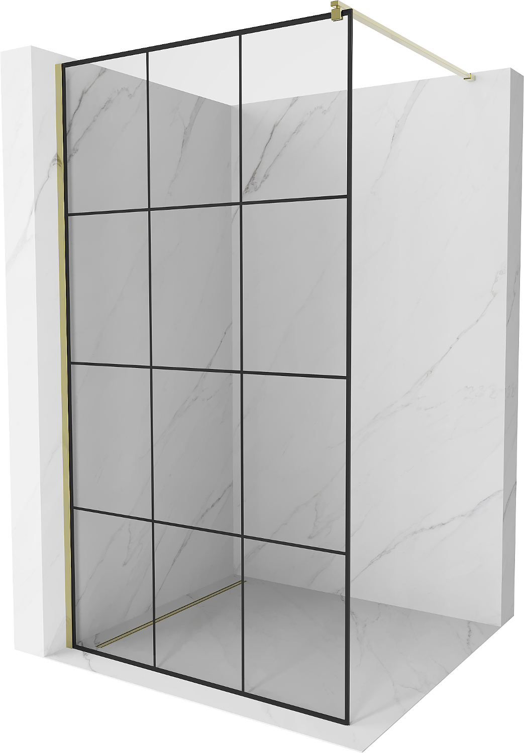 Mexen Kioto ścianka prysznicowa 100 x 200 cm, transparent/czarny wzór 8 mm, złota - 800-100-101-50-77