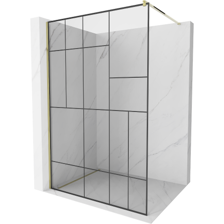 Mexen Kioto ścianka prysznicowa 130 x 200 cm, transparent/czarny wzór 8 mm, złota - 800-130-101-50-78
