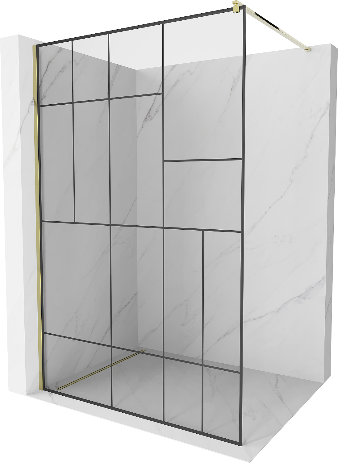 Mexen Kioto ścianka prysznicowa 130 x 200 cm, transparent/czarny wzór 8 mm, złota - 800-130-101-50-78