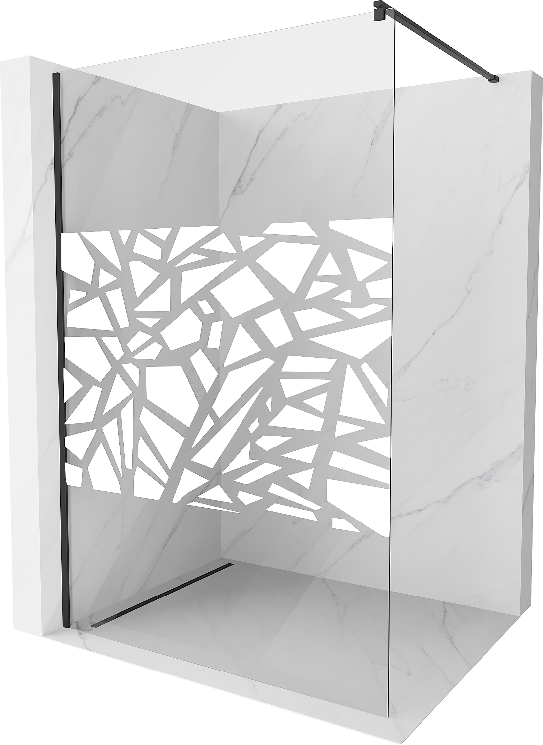 Mexen Kioto ścianka prysznicowa 70 x 200 cm, transparent/biały wzór 8 mm, czarna - 800-070-101-70-85