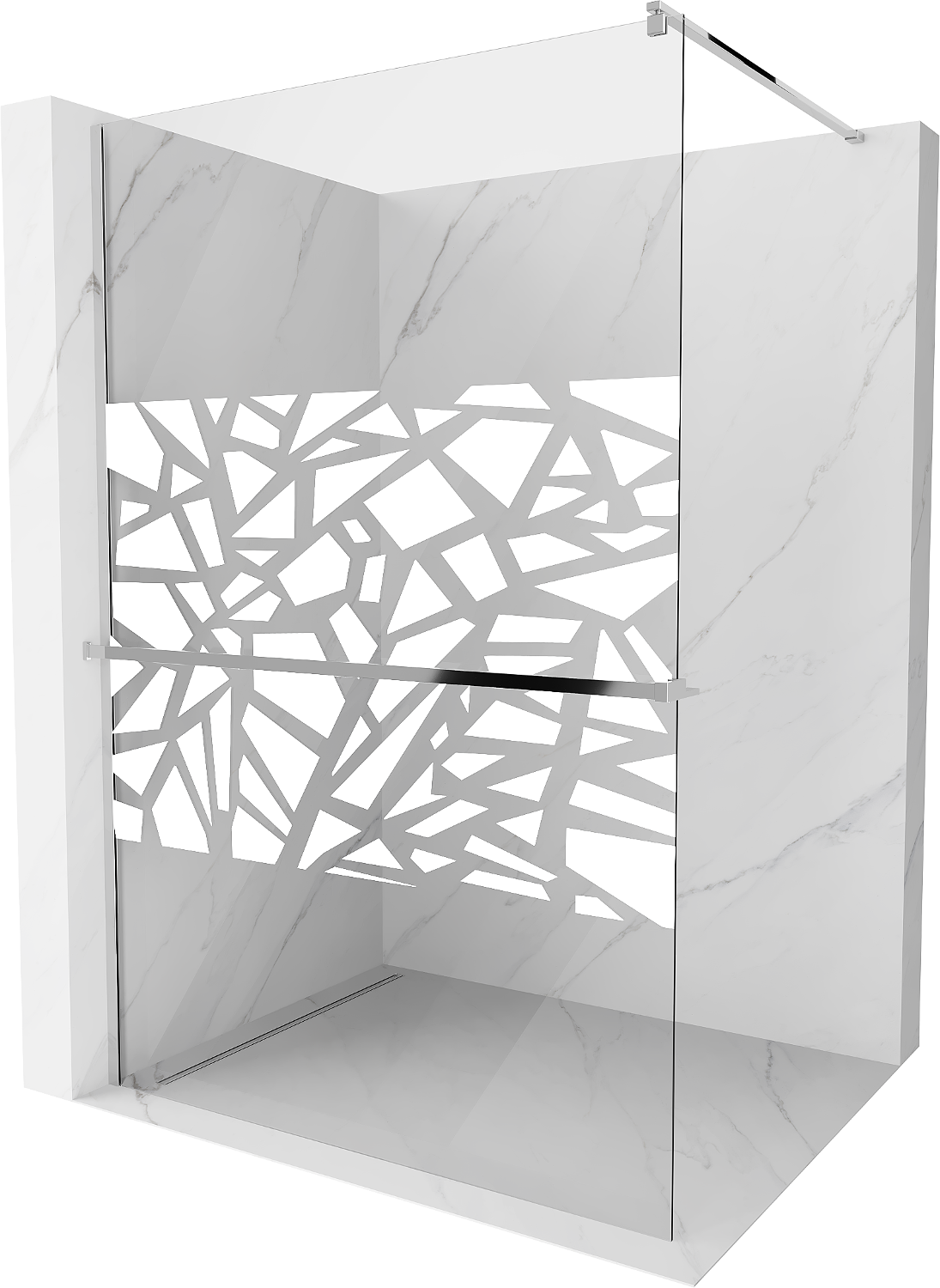 Mexen Kioto+ ścianka prysznicowa z półką i relingiem 120 x 200 cm, transparent/biały wzór 8 mm, chrom - 800-120-121-01-85