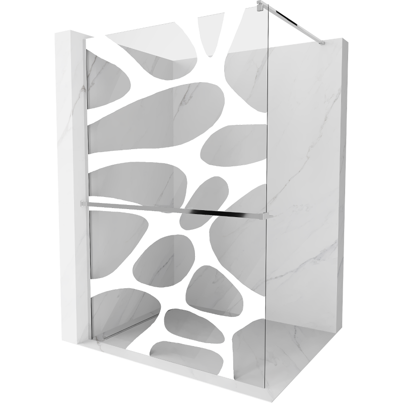 Mexen Kioto+ ścianka prysznicowa z półką i relingiem 100 x 200 cm, biały wzór 8 mm, chrom - 800-100-121-01-97