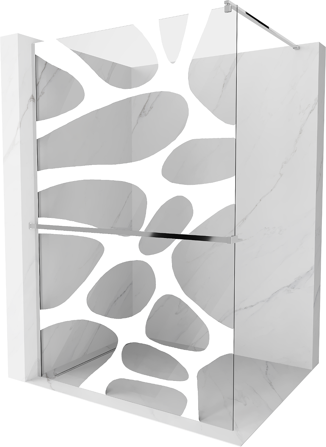Mexen Kioto+ ścianka prysznicowa z półką i relingiem 140 x 200 cm, biały wzór 8 mm, chrom - 800-140-121-01-97