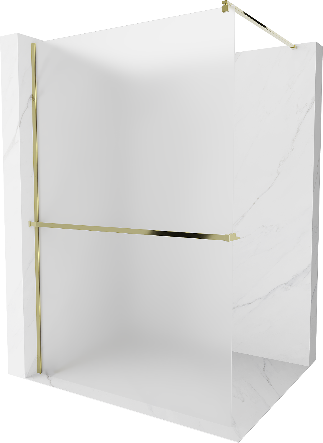 Mexen Kioto+ ścianka prysznicowa z półką i relingiem 110 x 200 cm, szron 8 mm, złota - 800-110-121-50-30