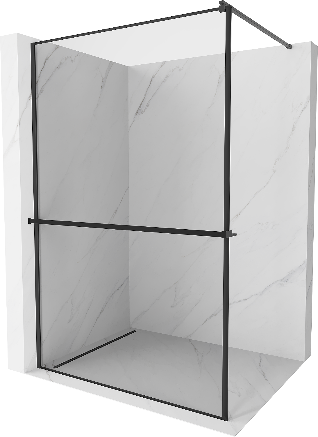 Mexen Kioto+ ścianka prysznicowa z półką i relingiem 70 x 200 cm, transparent/czarny wzór 8 mm, czarna - 800-070-121-70-70