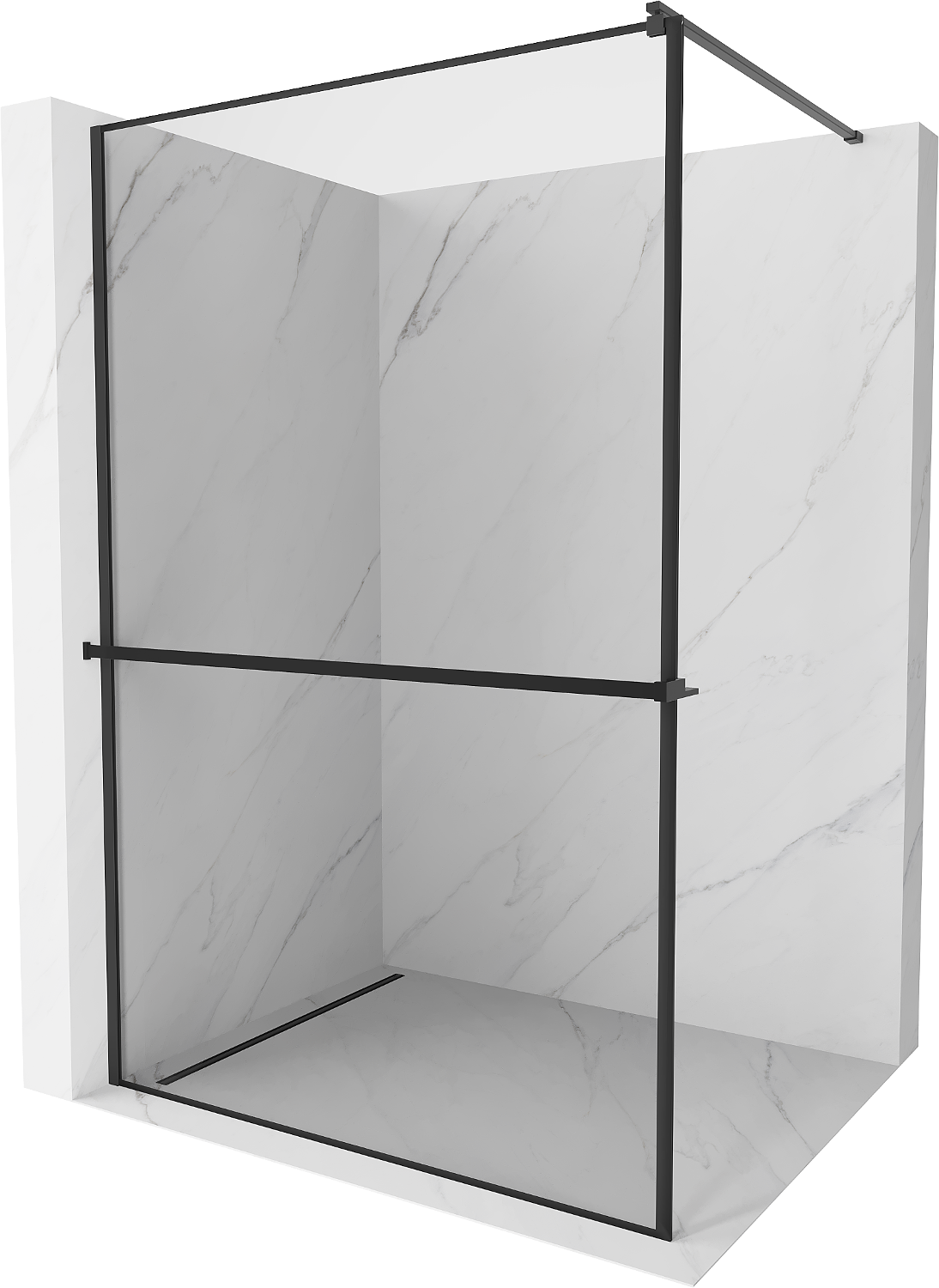 Mexen Kioto+ ścianka prysznicowa z półką i relingiem 100 x 200 cm, transparent/czarny wzór 8 mm, czarna - 800-100-121-70-70