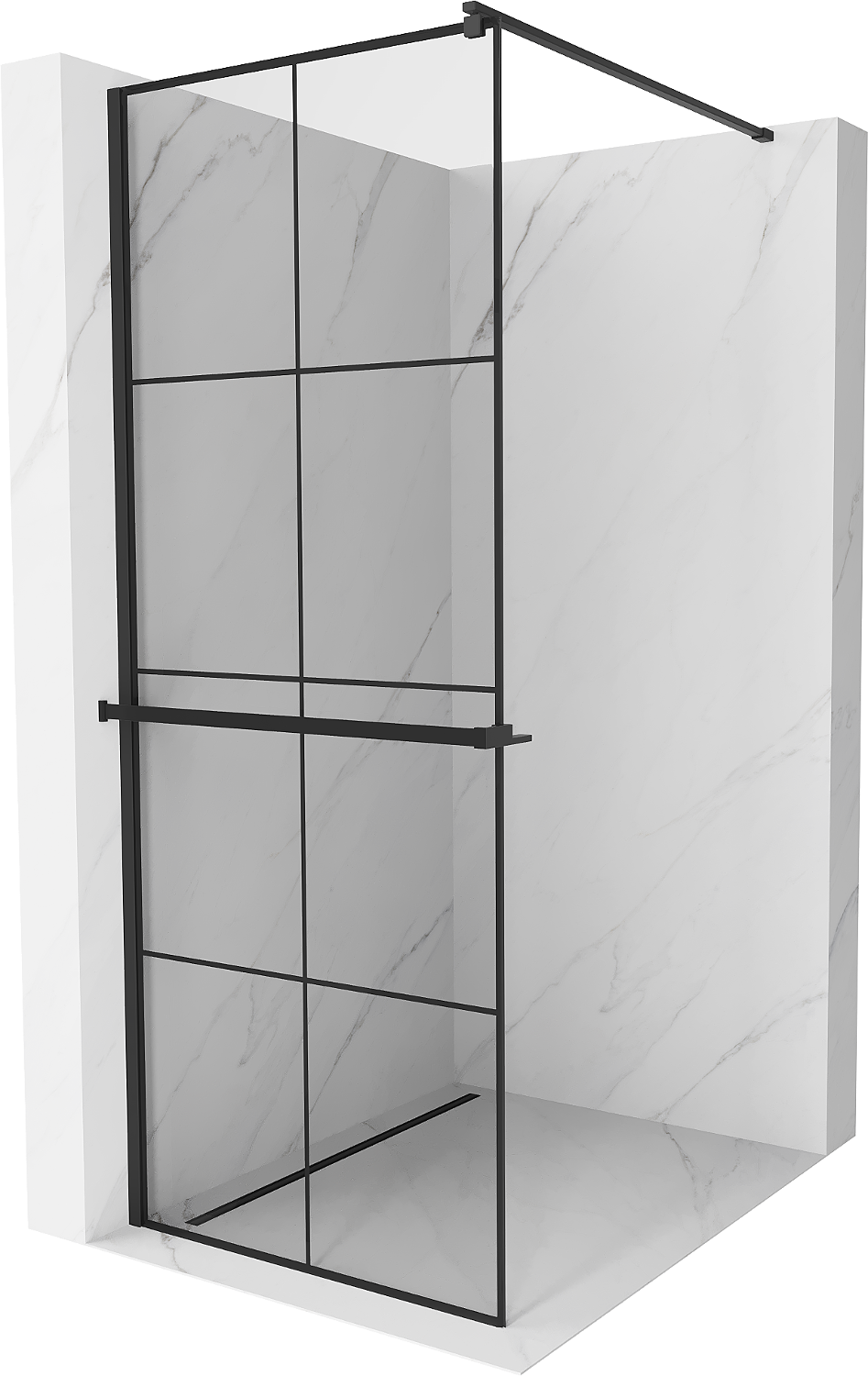 Mexen Kioto+ ścianka prysznicowa z półką i relingiem 90 x 200 cm, transparent/czarny wzór 8 mm, czarna - 800-090-121-70-77