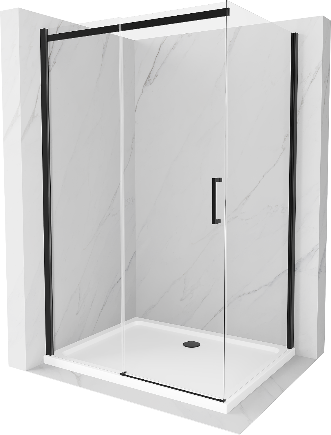 Mexen Omega kabina prysznicowa rozsuwana 130 x 80 cm, transparent, czarna + brodzik Flat, biały - 825-130-080-70-00-4010B