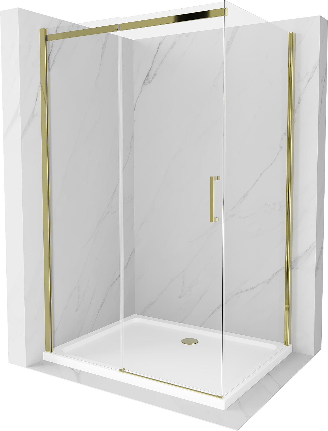 Mexen Omega kabina prysznicowa rozsuwana 110 x 100 cm, transparent, złota + brodzik Flat - 825-110-100-50-00-4010