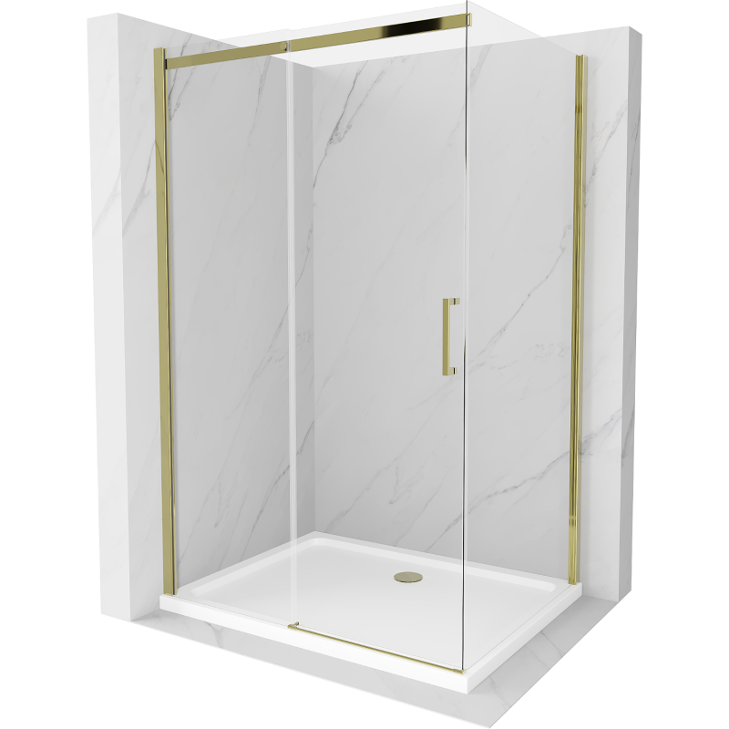 Mexen Omega kabina prysznicowa rozsuwana 120 x 80 cm, transparent, złota + brodzik Flat - 825-120-080-50-00-4010