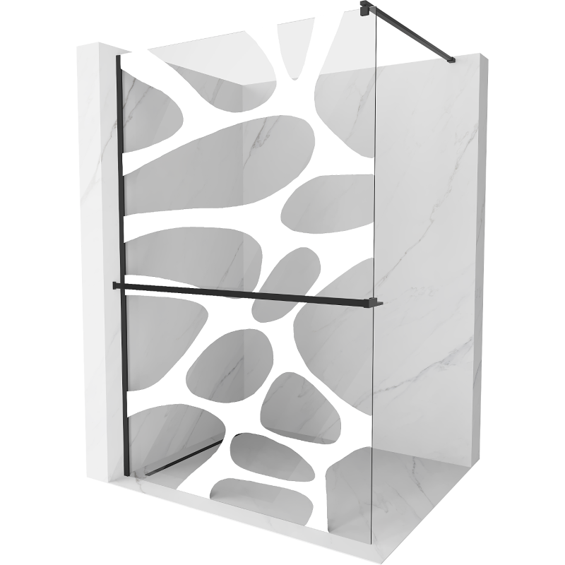 Mexen Kioto+ ścianka prysznicowa z półką i relingiem 110 x 200 cm, transparent/biały wzór 8 mm, czarna - 800-110-121-70-97