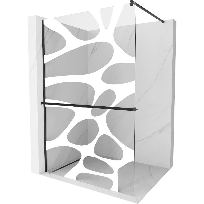 Mexen Kioto+ ścianka prysznicowa z półką i relingiem 120 x 200 cm, transparent/biały wzór 8 mm, czarna - 800-120-121-70-97