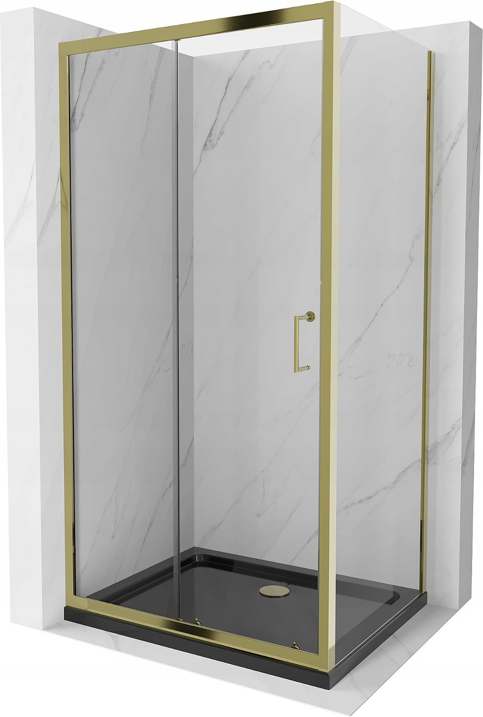 Mexen Apia kabina prysznicowa rozsuwana 100 x 80 cm, transparent, złota + brodzik Flat, czarny - 840-100-080-50-00-4070G