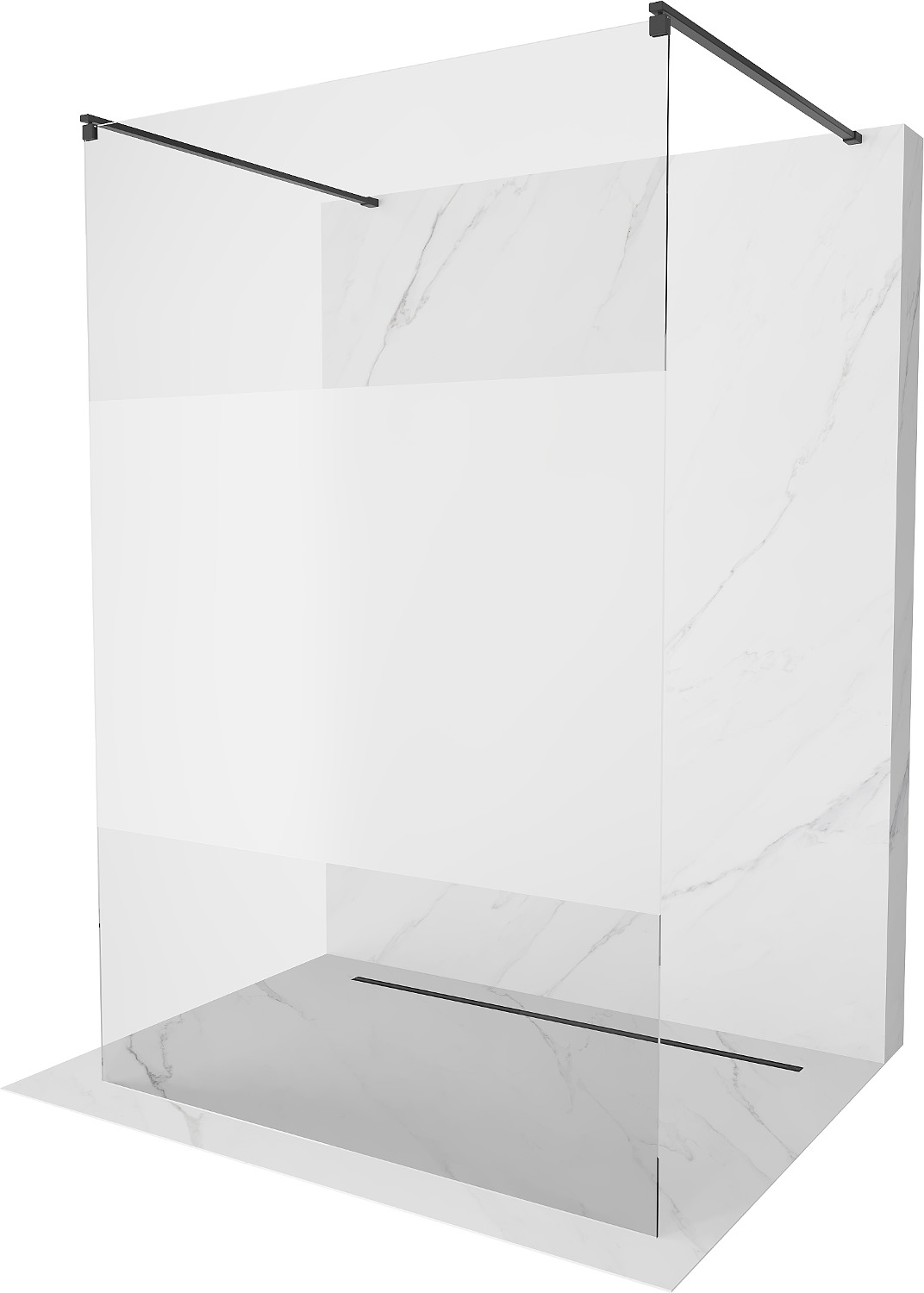 Mexen Kioto ścianka prysznicowa wolnostojąca 110 x 200 cm, transparent/szron 8 mm, czarna - 800-110-002-70-35