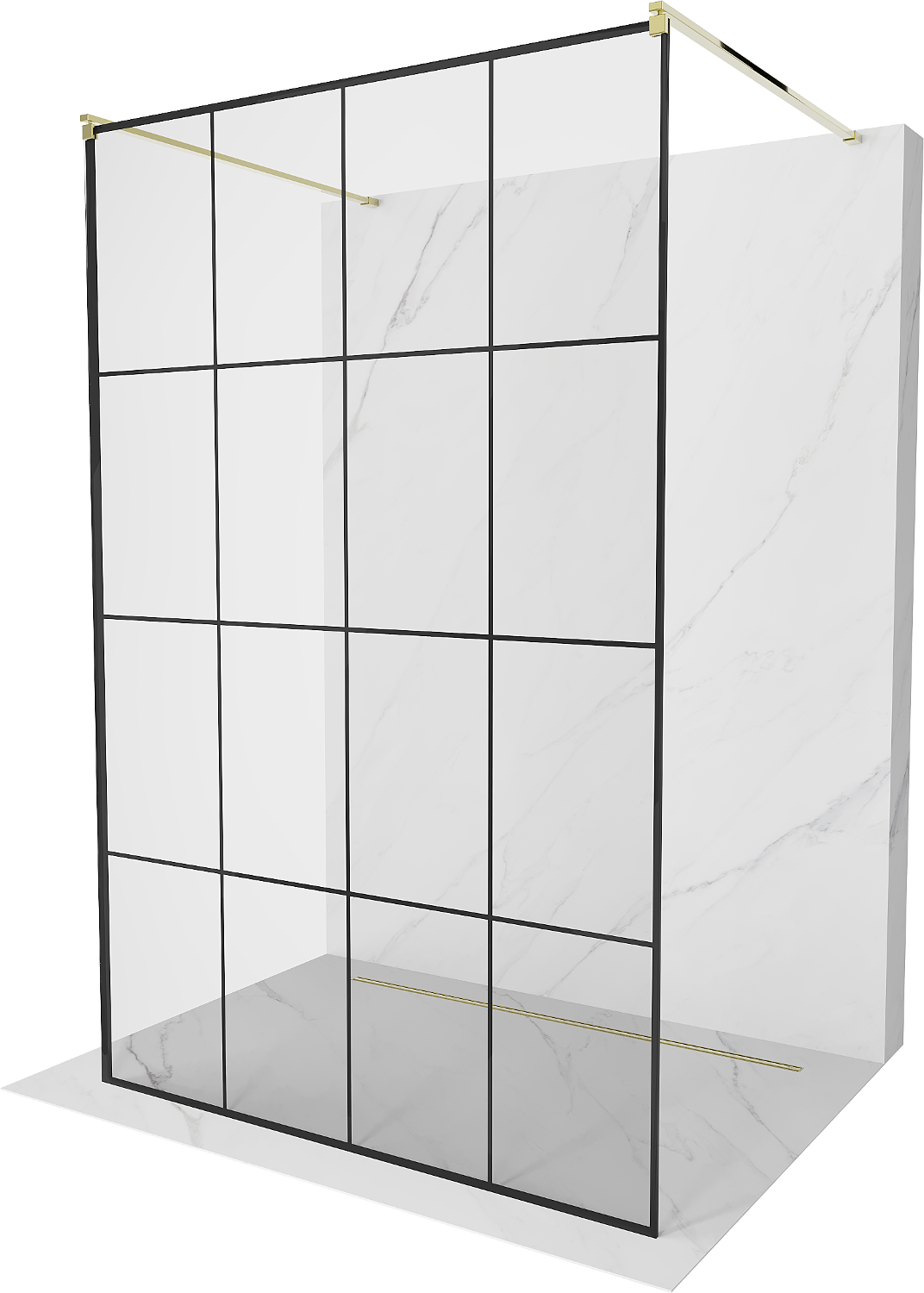 Mexen Kioto ścianka prysznicowa wolnostojąca 140 x 200 cm, transparent/czarny wzór 8 mm, złota - 800-140-002-50-77