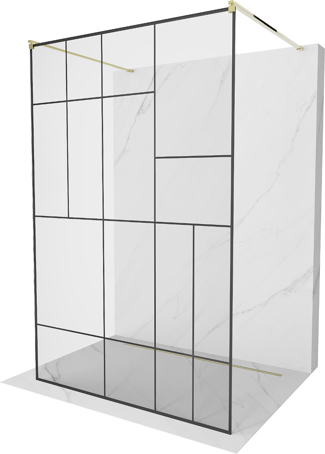 Mexen Kioto ścianka prysznicowa wolnostojąca 140 x 200 cm, transparent/czarny wzór 8 mm, złota - 800-140-002-50-78