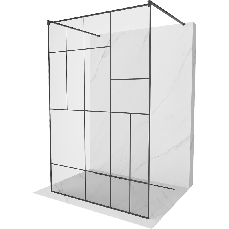 Mexen Kioto ścianka prysznicowa wolnostojąca 100 x 200 cm, transparent/czarny wzór 8 mm, czarna - 800-100-002-70-78