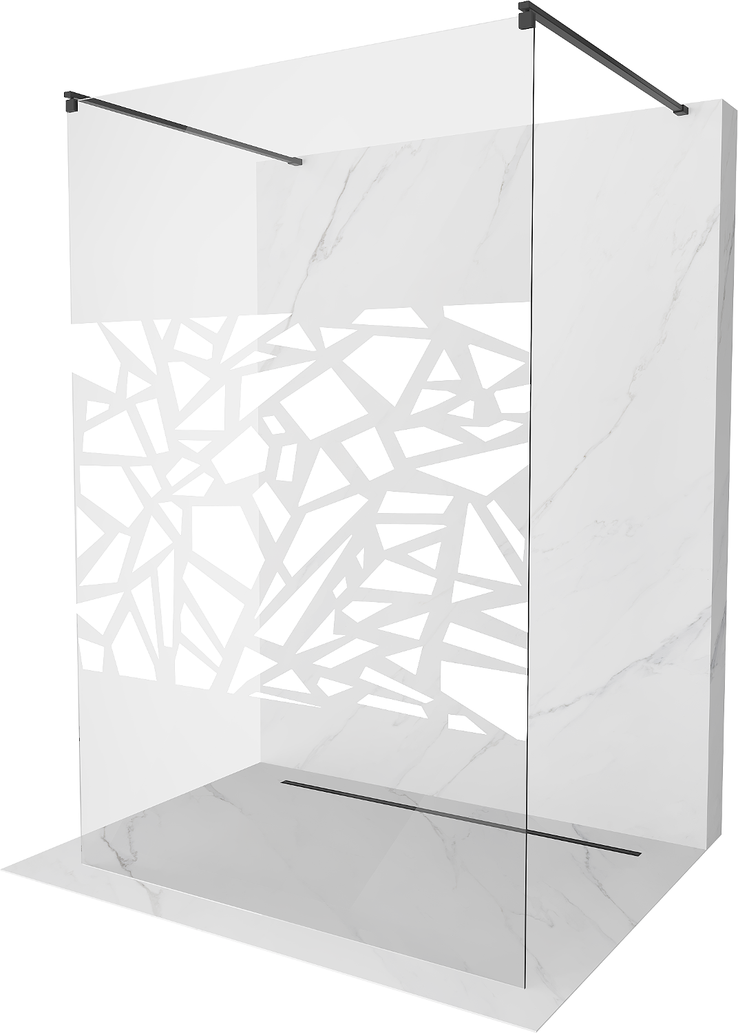 Mexen Kioto ścianka prysznicowa wolnostojąca 110 x 200 cm, transparent/biały wzór 8 mm, czarna - 800-110-002-70-85