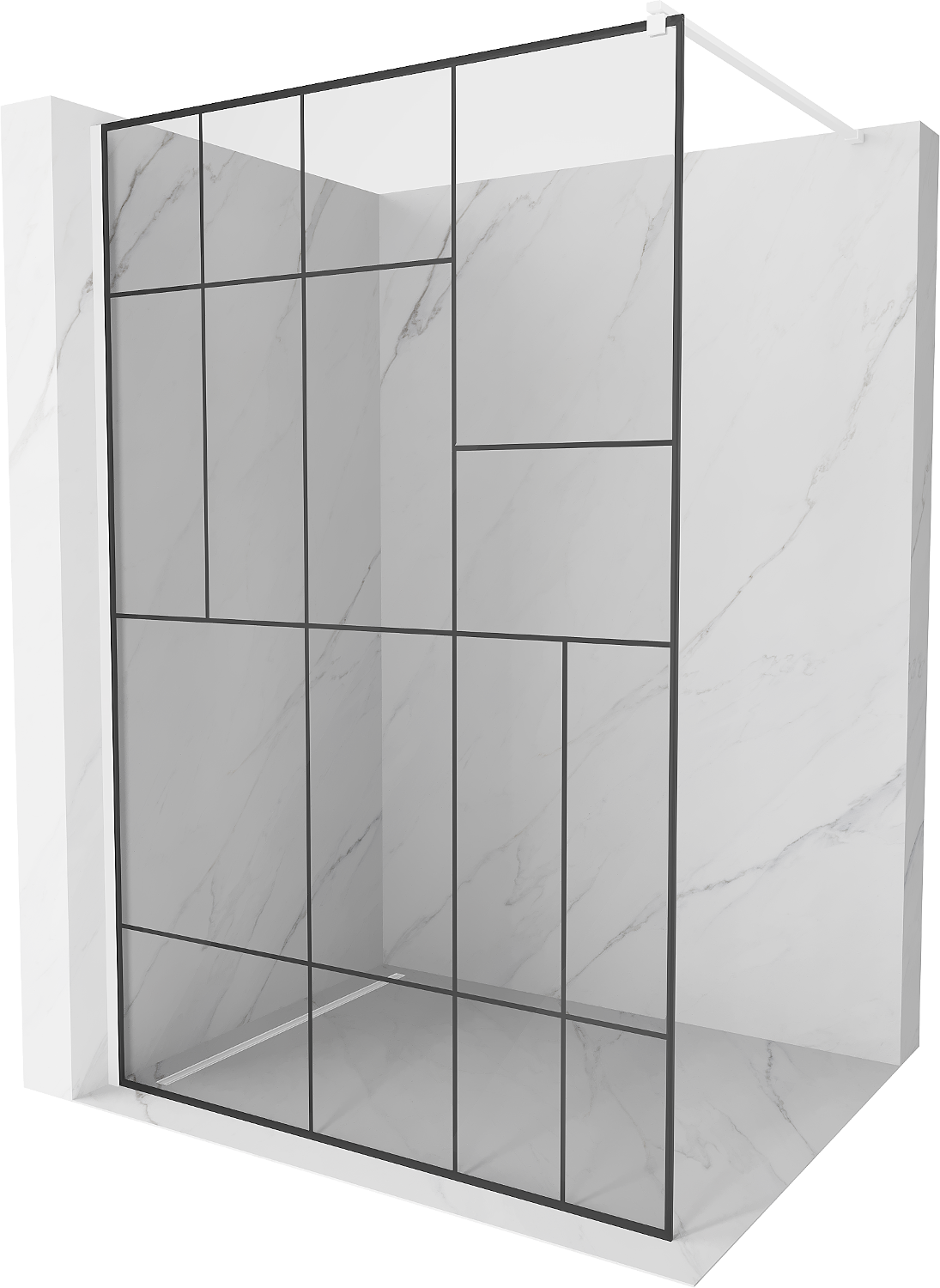 Kioto ścianka prysznicowa 110 x 200 cm, transparent/czarny wzór 8 mm, biała - 800-110-101-20-78