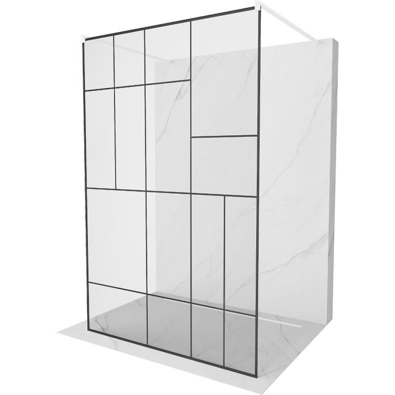 Mexen Kioto ścianka prysznicowa wolnostojąca 140 x 200 cm, transparent/czarny wzór 8 mm, biała - 800-140-002-20-78