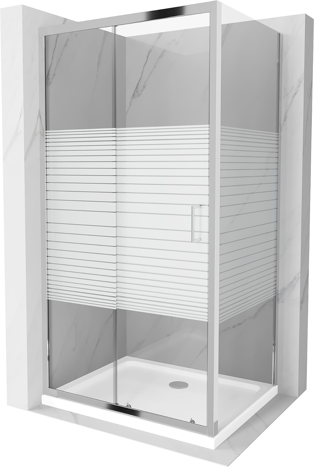 Mexen Apia kabina prysznicowa rozsuwana 100 x 70 cm, pasy, chrom + brodzik Flat - 840-100-070-01-20-4010