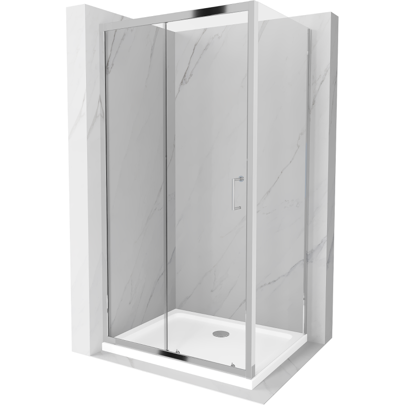 Mexen Apia kabina prysznicowa rozsuwana 90 x 80 cm, transparent, chrom + brodzik Flat - 840-090-080-01-00-4010