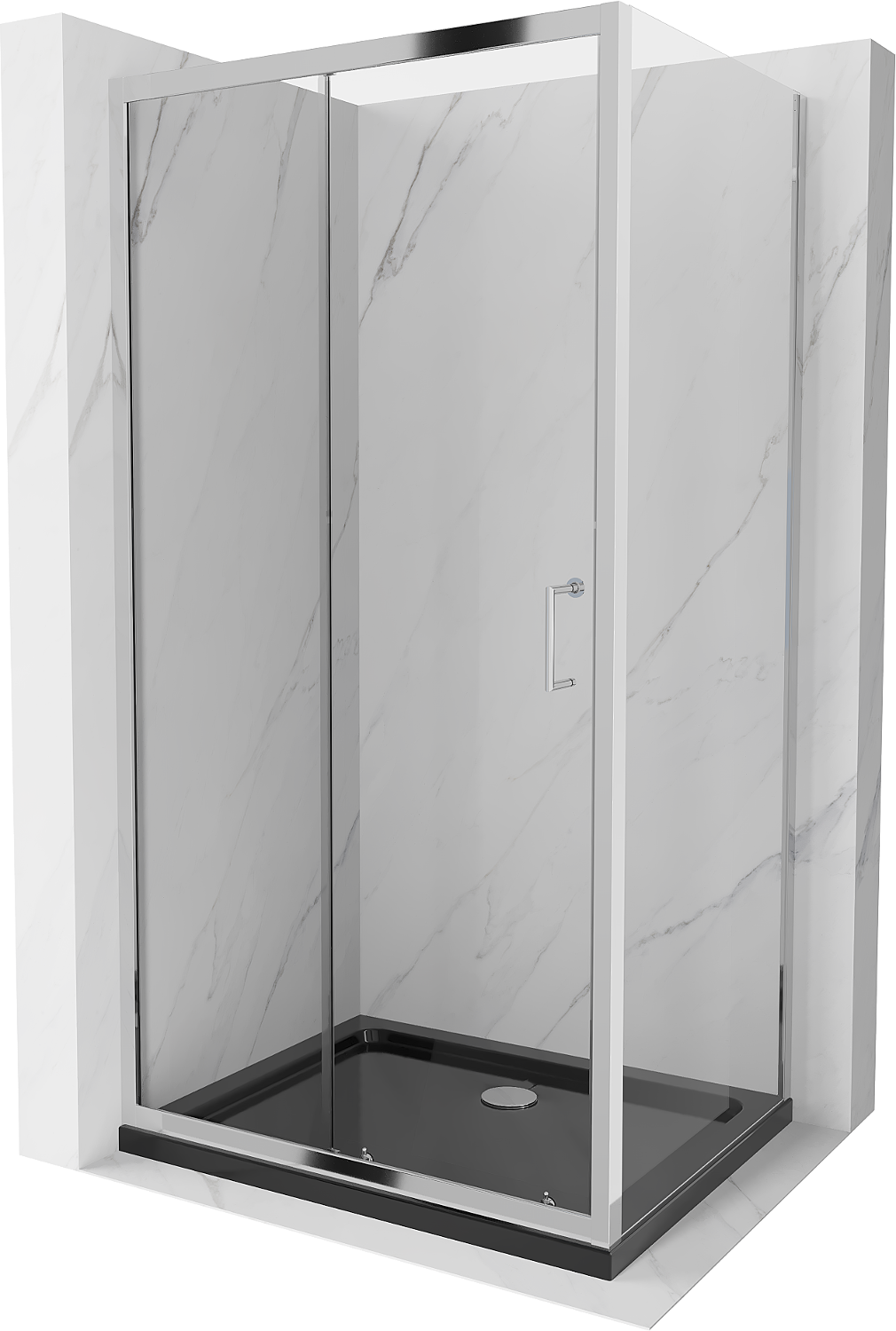 Mexen Apia kabina prysznicowa rozsuwana 90 x 80 cm, transparent, chrom + brodzik Flat, czarny - 840-090-080-01-00-4070